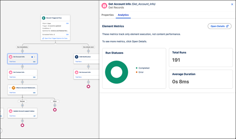 The Analytics tab on a Get Records element.