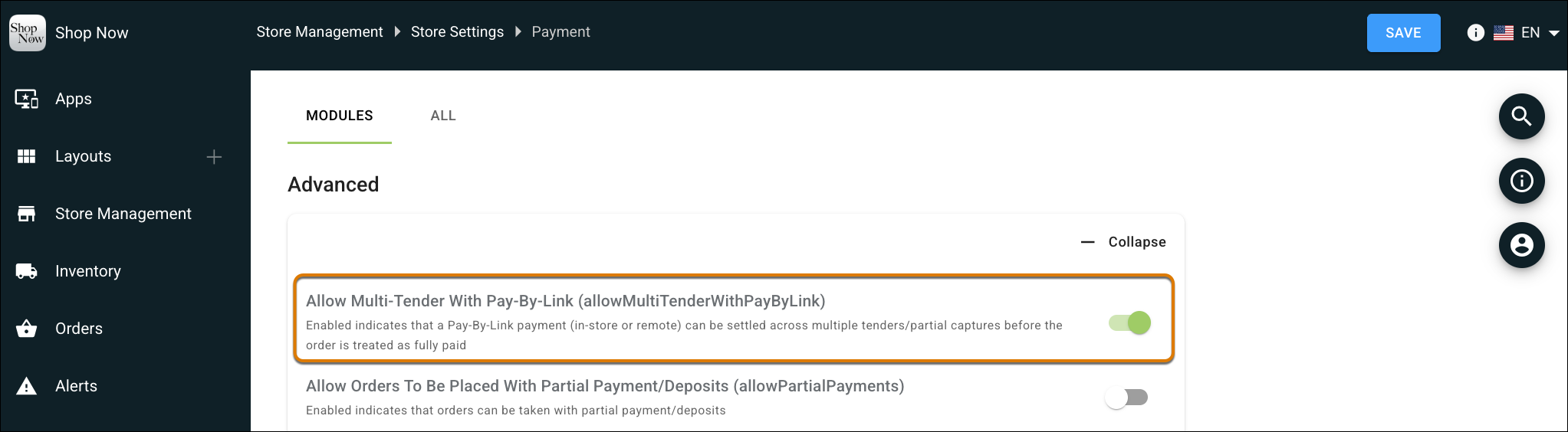 Allow Multi-Tender With Pay-By-Link setting in Point of Sale CMS