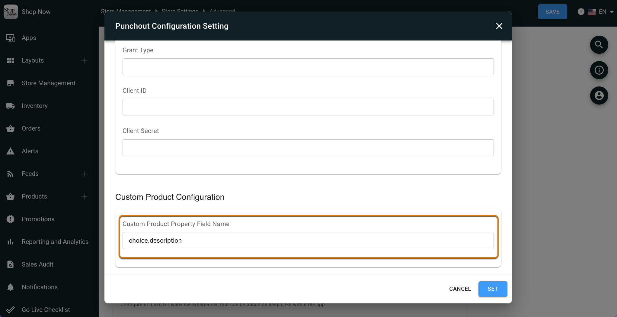 Custom Product Property Field Name setting in Point of Sale CMS