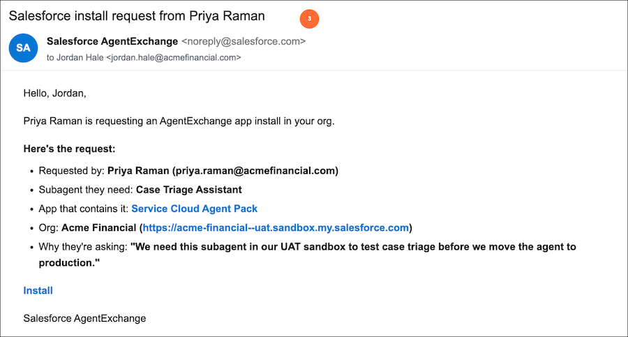 Sample email received by the approver called out as step 3