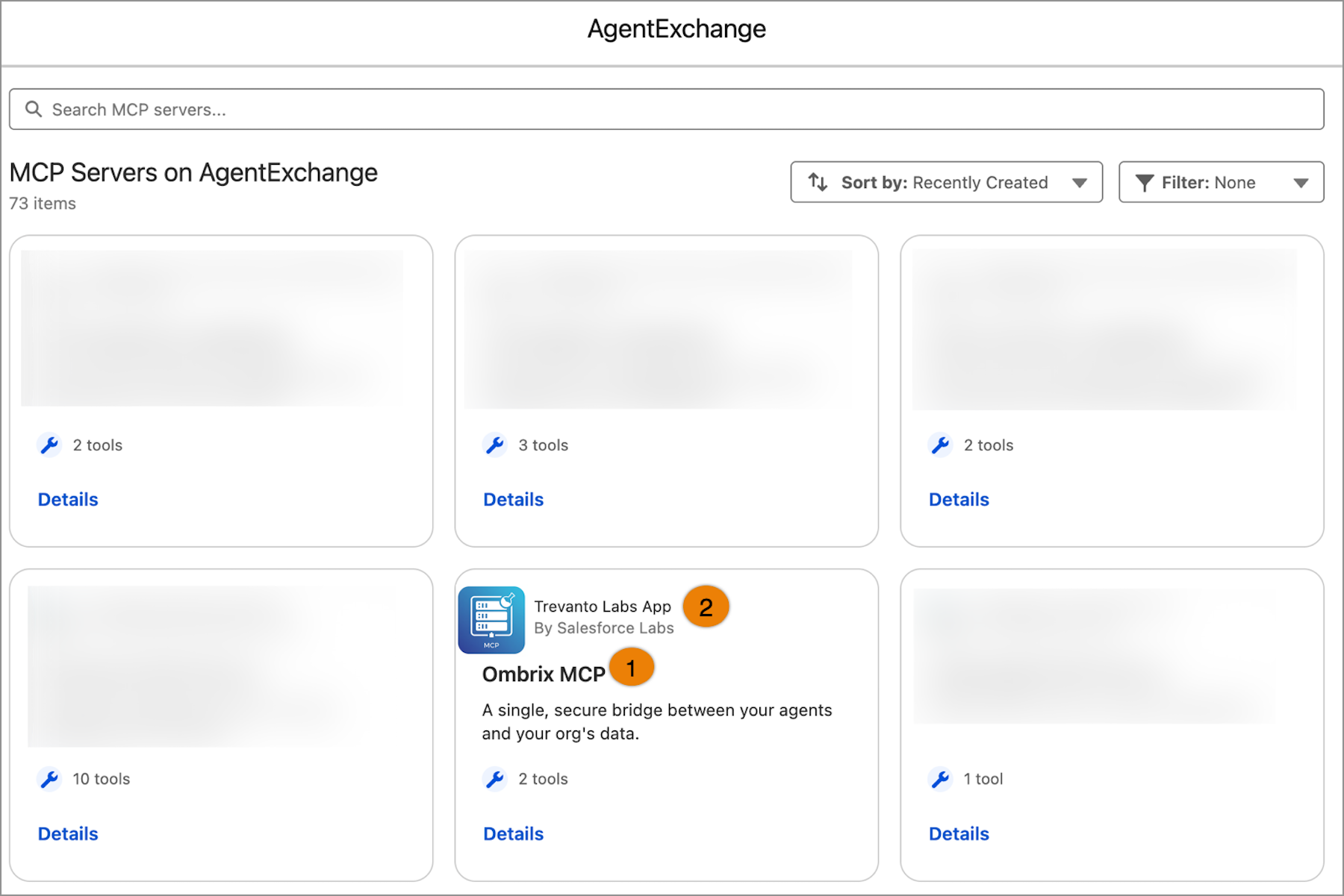 AgentExchange MCP server card for Ombrix MCP, part of the Trevanto Labs App by Salesforce Labs.