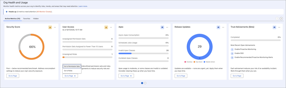 Org Health and Usage dashboard in Setup