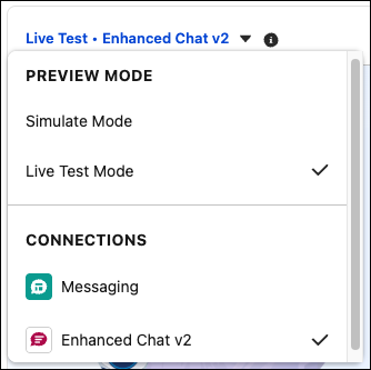 Preview mode panel with the Enhanced Chat v2 connection selected