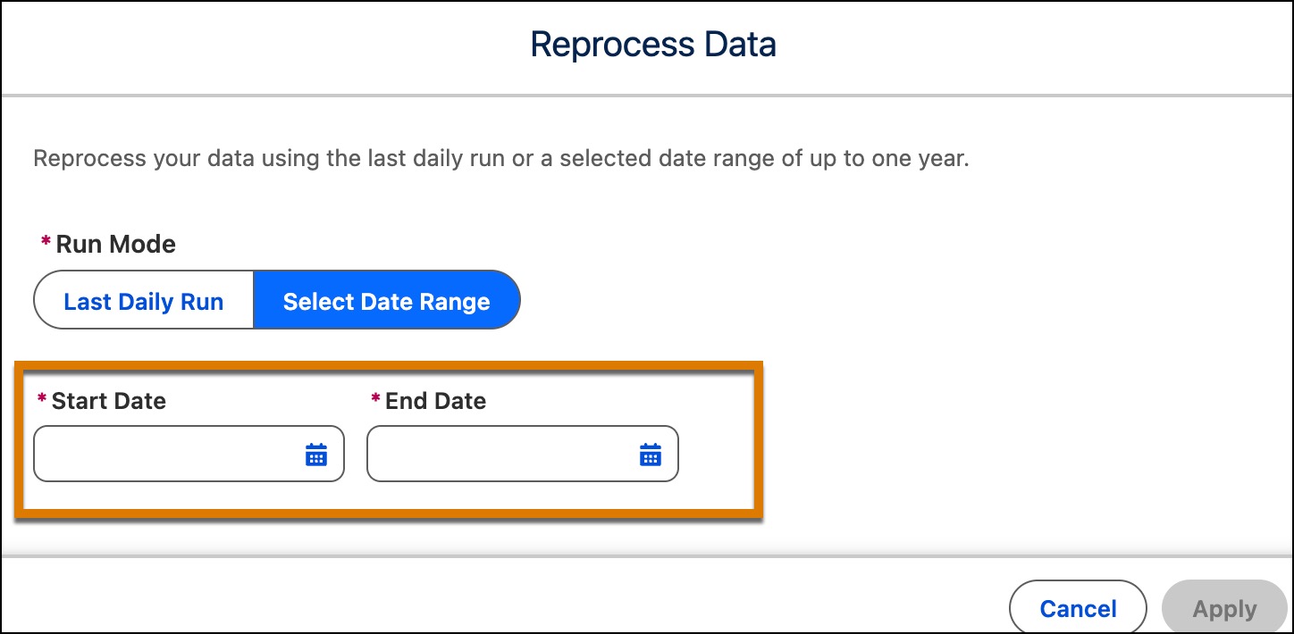 Showing the date range selection for up to one year