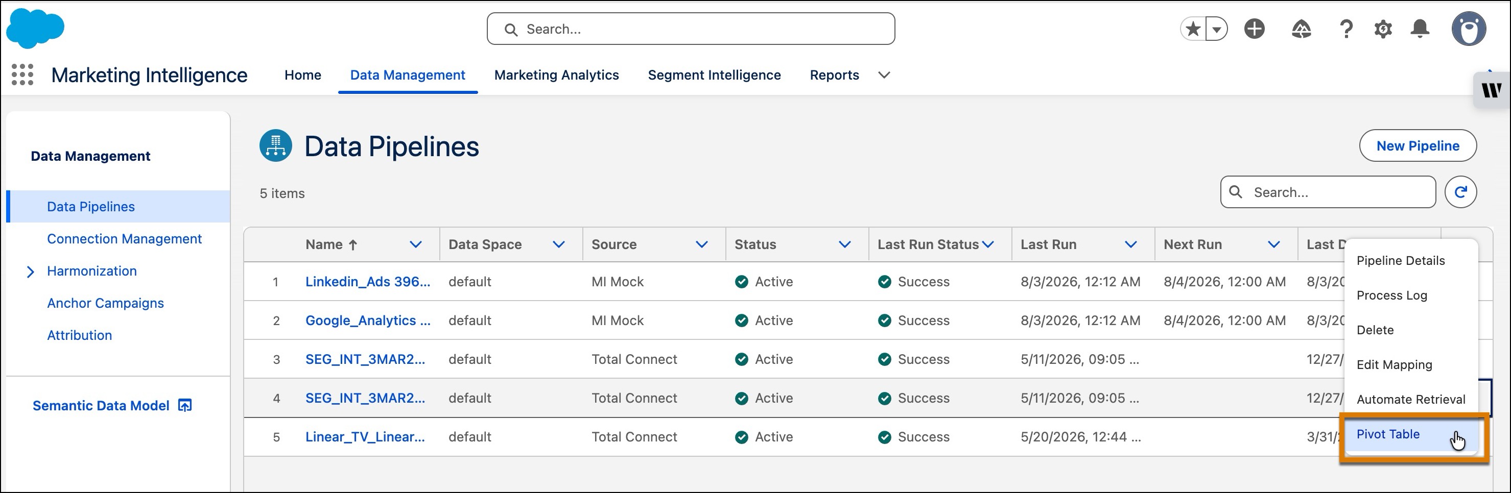 Showing how to access the pivot table option