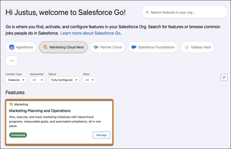 Marketing Planning and Operations feature in Salesforce Go.