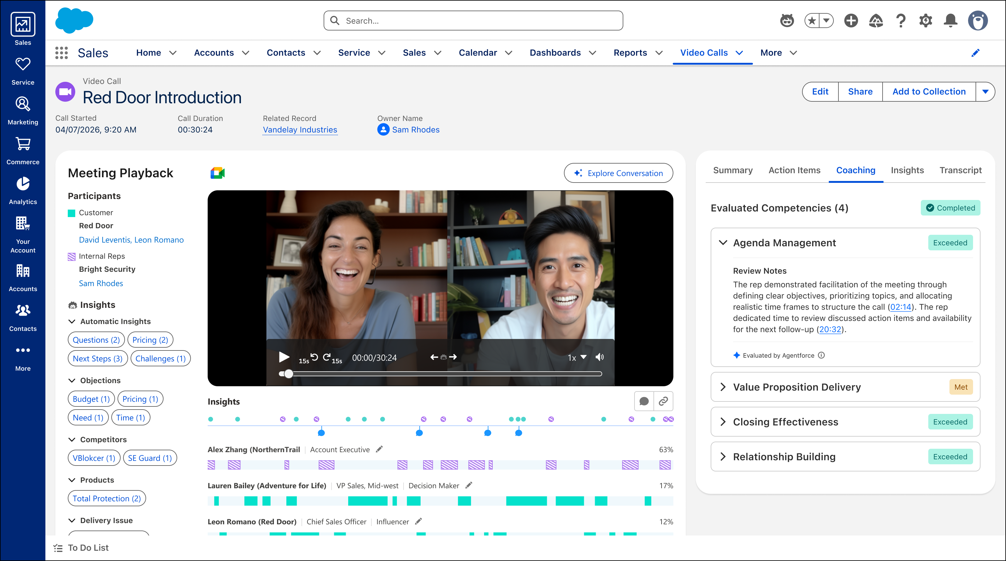 Coaching tab on video call record page