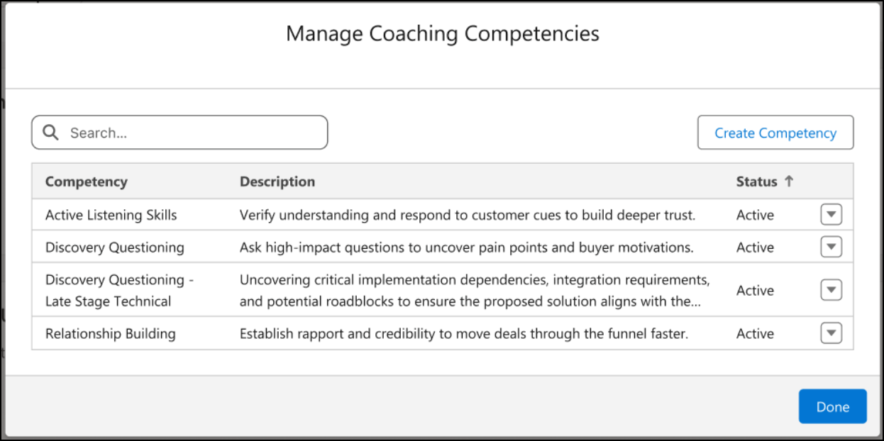 Manage Competencies modal