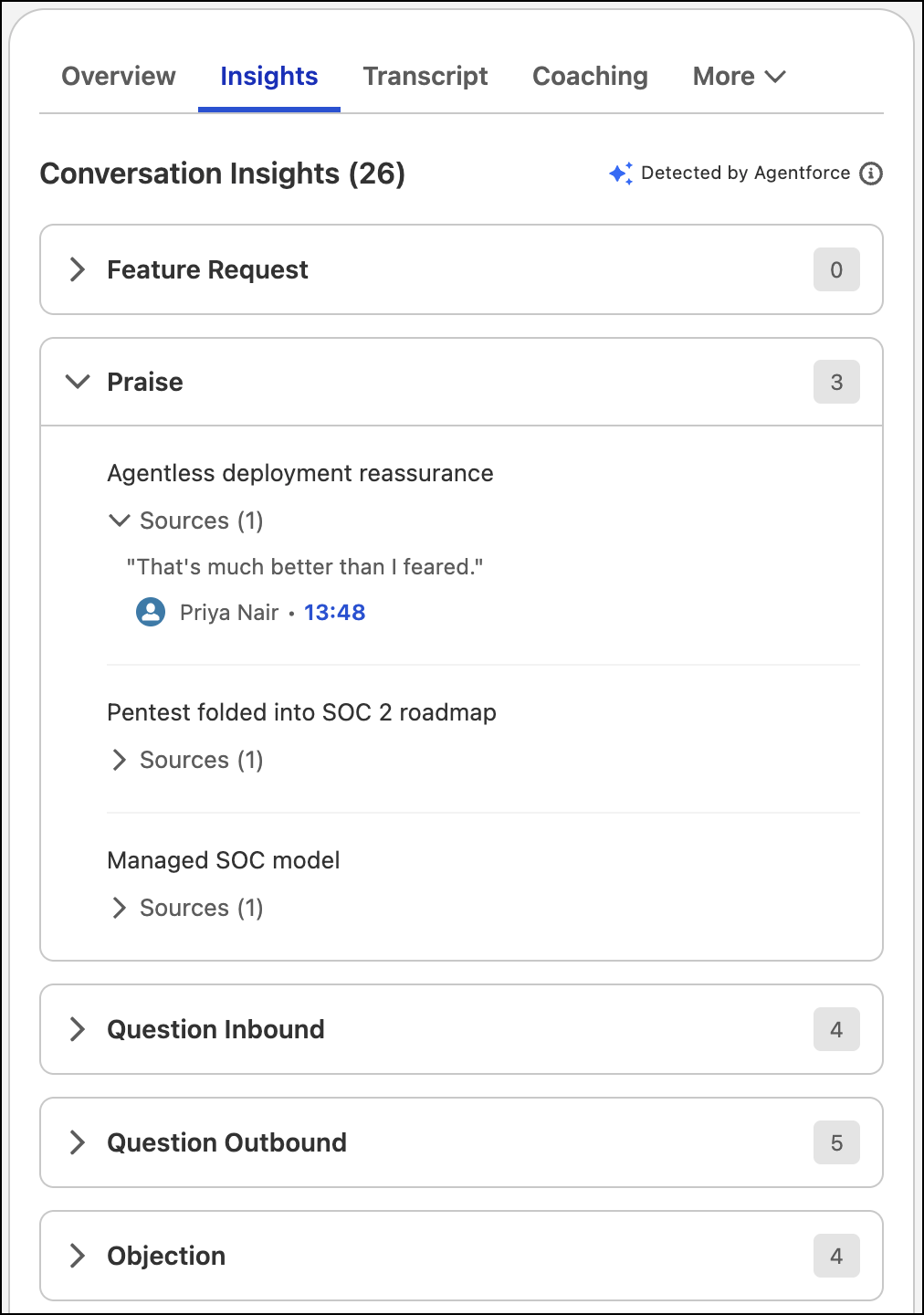 Insights tab on video call record