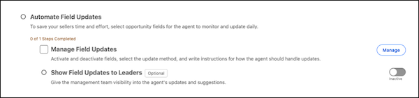 The Automate Field Updates step in Pipeline Management and Account Management setup