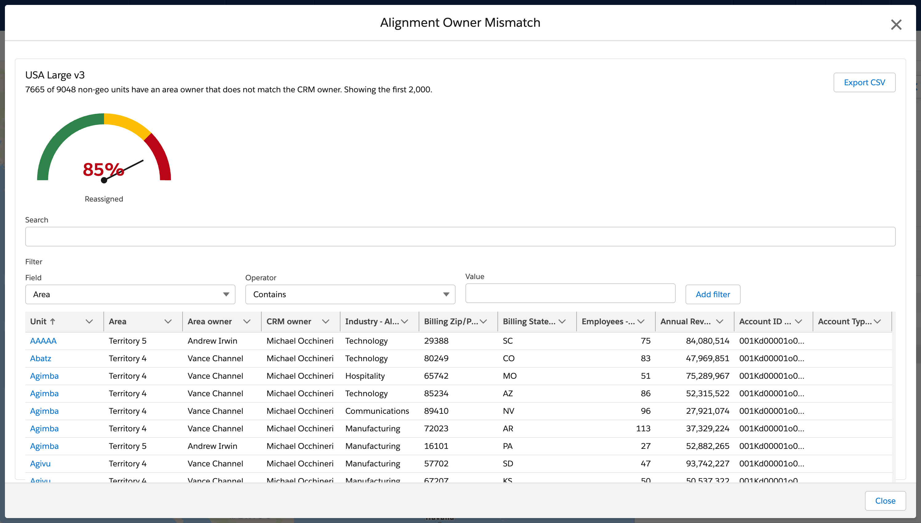 custom action open in an alignment
