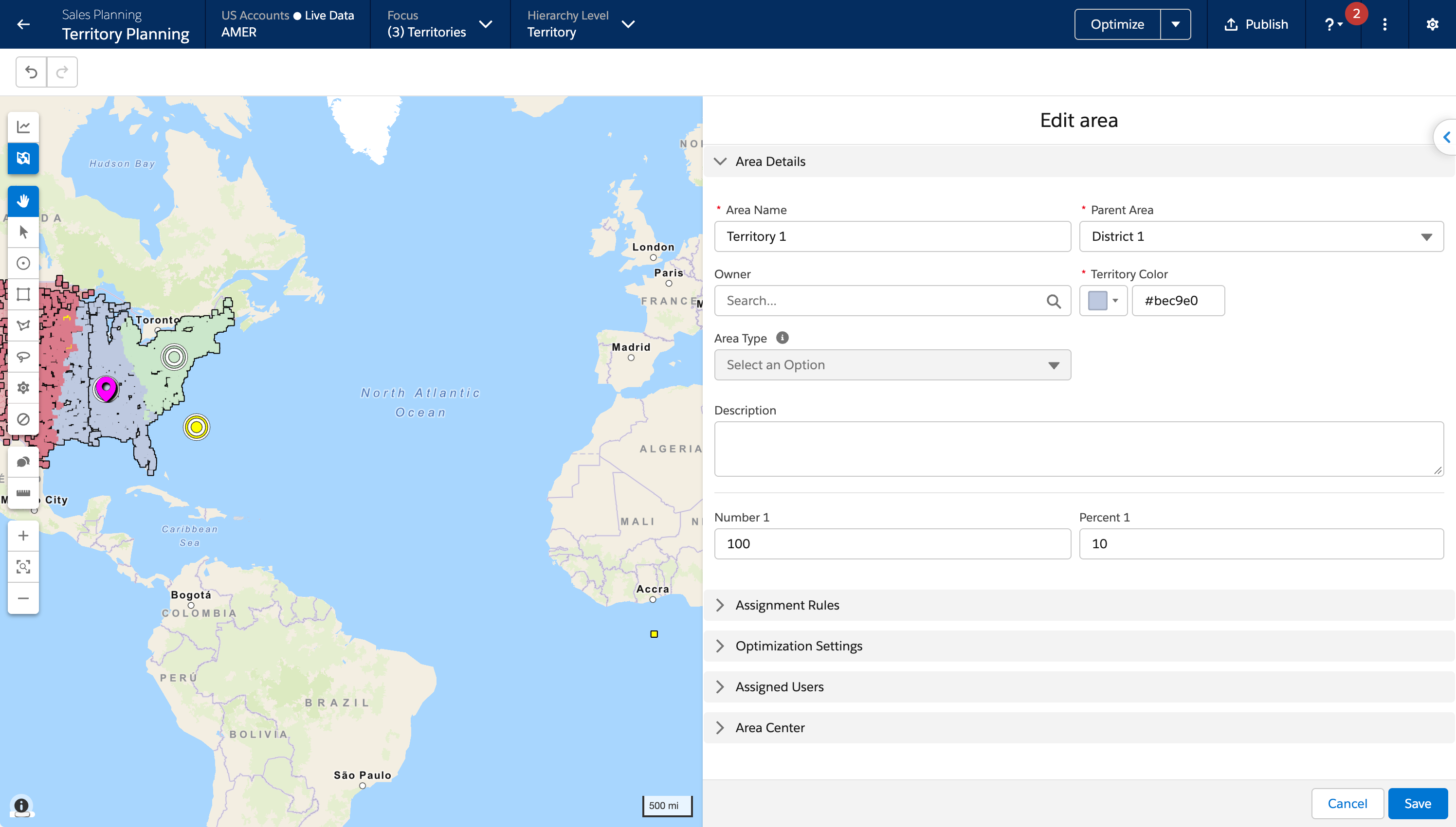 custom fields in the area editor