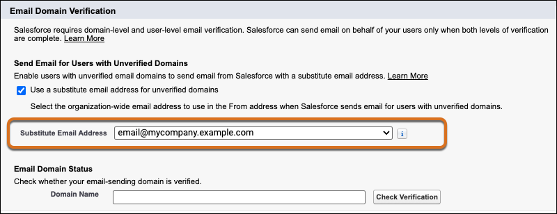 The Substitute Email Address selector field