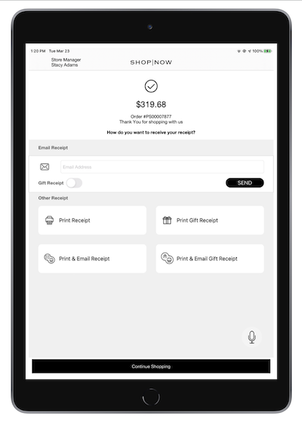 The POS app on an IOS device with a successful transaction message.