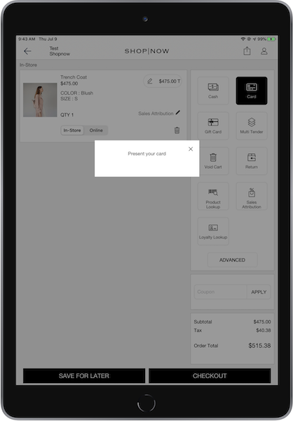 The Present Your Card popup in the POS App