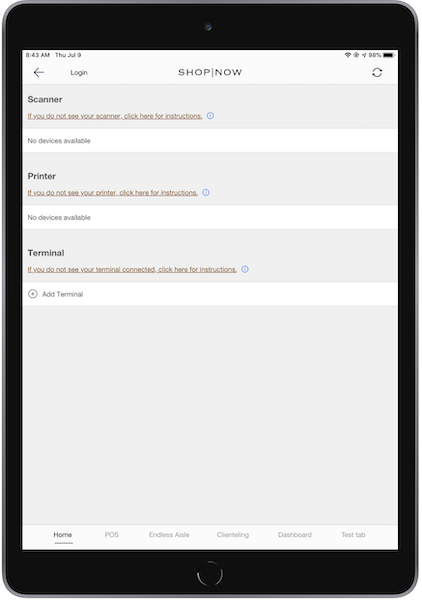 The Add Terminal option under the Terminal heading in the POS app.