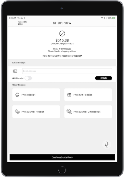 The Thank You screen for an approved transaction in the POS app.
