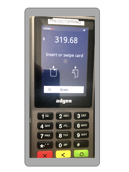 A message on the Ayden terminal to insert or swipe card.