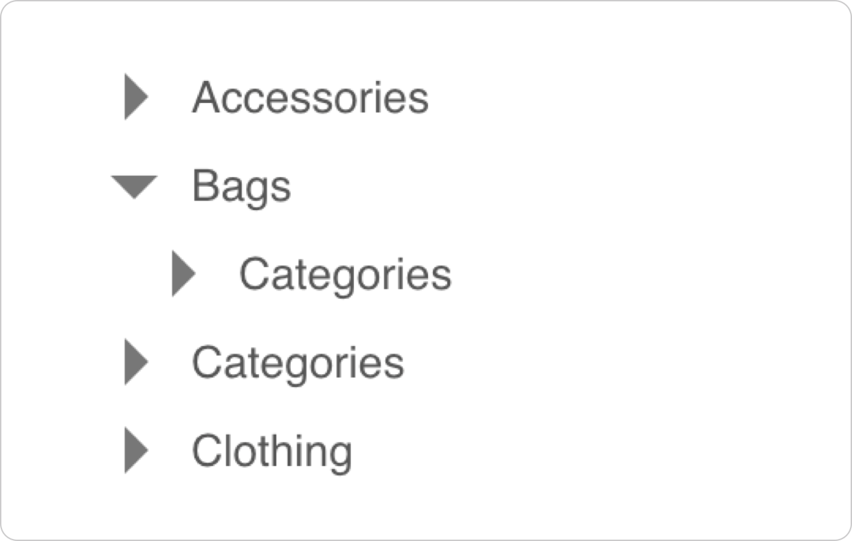A product category tree in CMS.