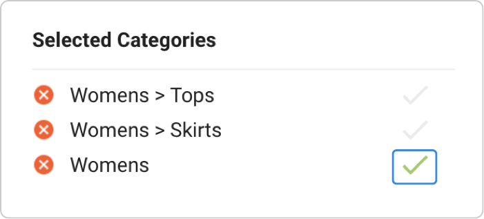 The checkmark icon to the right of the category title to set the Fallback Category.