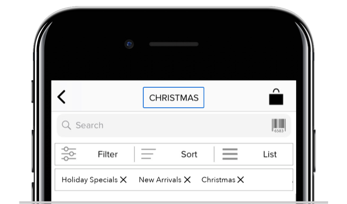 The POS app showing a search title displaying the word Christmas.