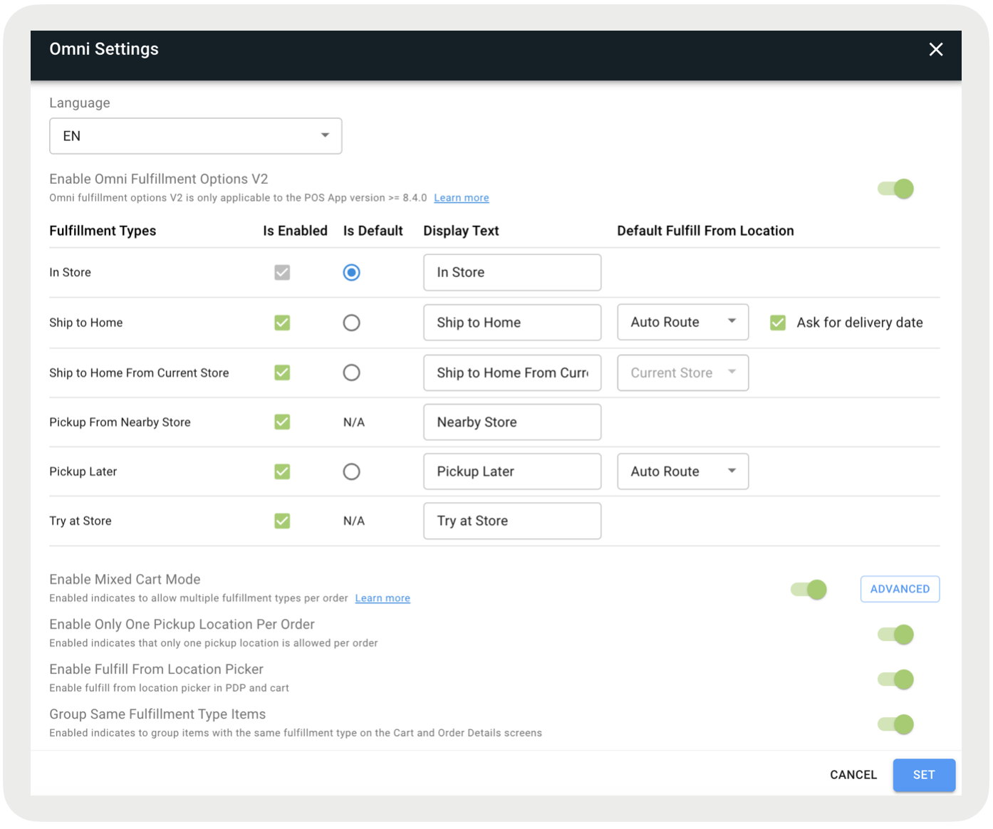 The CMS shows the omni settings for BOFIS.