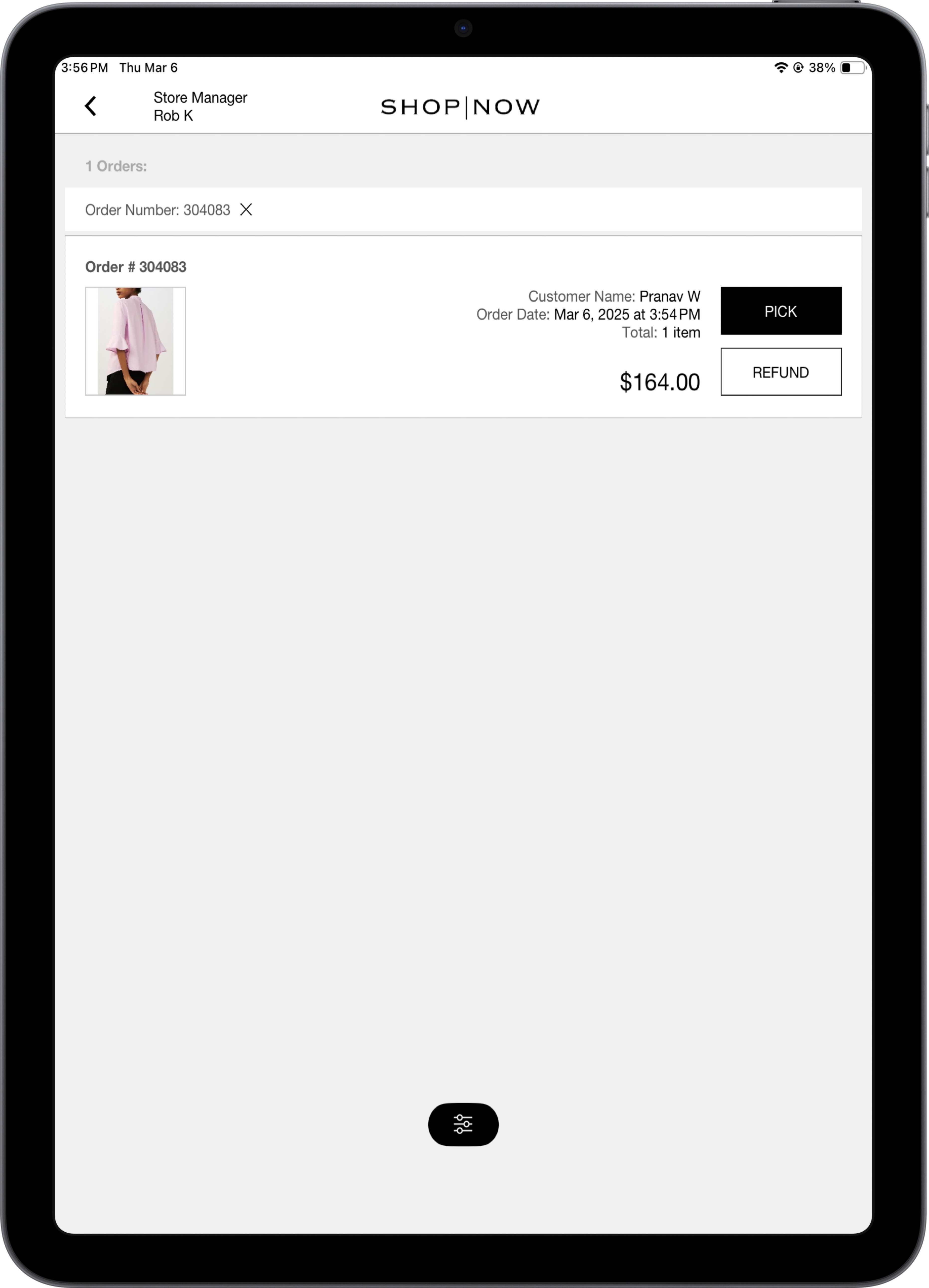 The POS app shows an order ready to pick up.