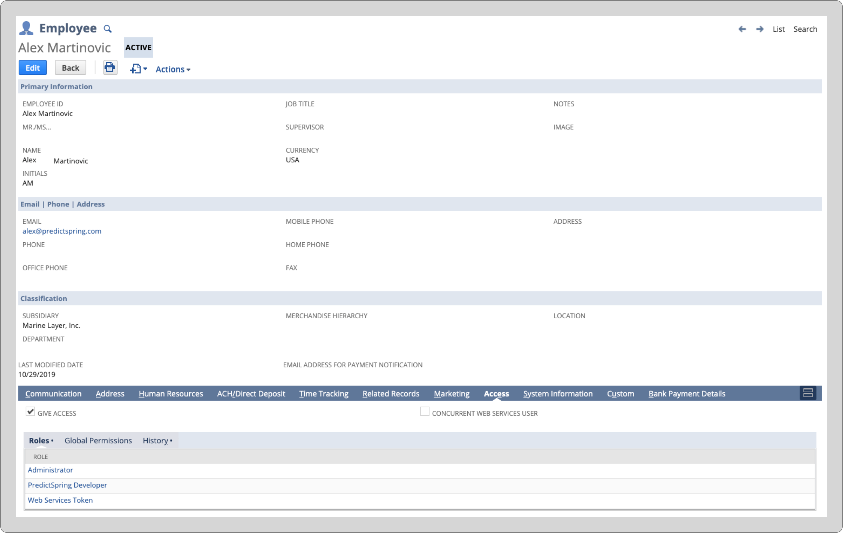 A screen lists employee information.