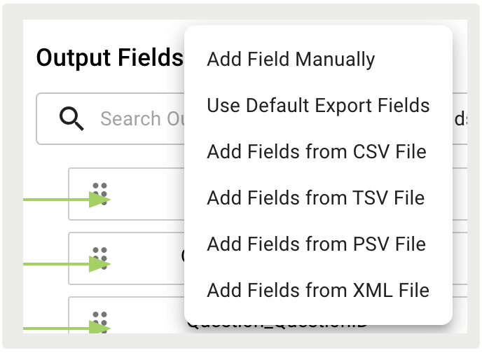 A screenshot shows the options for output fields.