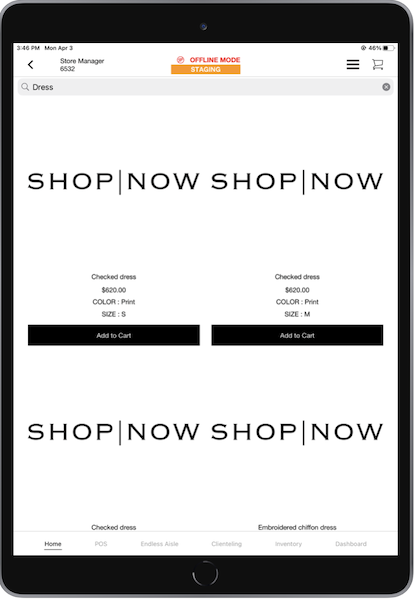 The POS app showing the results of an offline search.