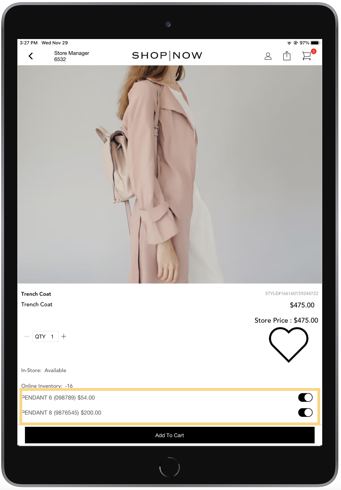 See the add-ons associated with a product.