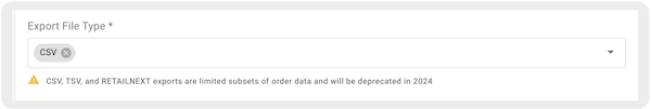 The Export File Type, marked as CSV, in Point of Sale CMS.