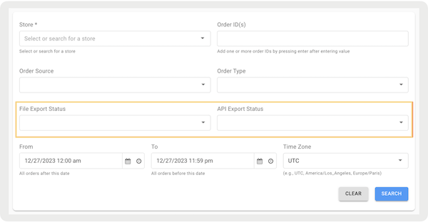 File Export Status and API Export Status fields in Point of Sale CMS.