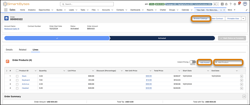 The order page
