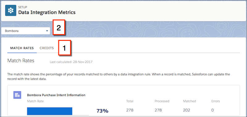 Índices de coincidencia para una regla de integración de datos (información de intención de compra de Blombora)