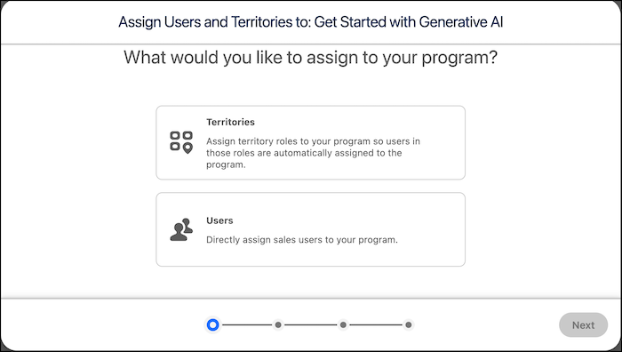 Assignment window for a program, showing what admins can assign to a program.