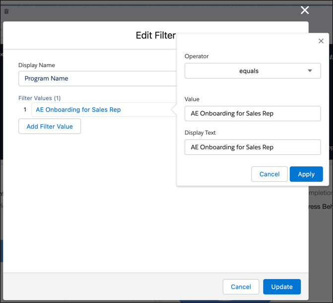 The Edit Filter window where you insert the program name you want to see data for.