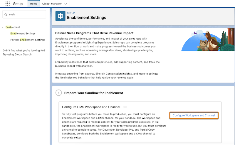 configure workspace and channel on Enableemnt Settings