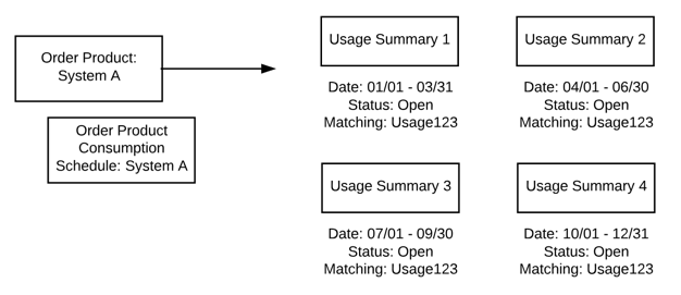 An order product with four usage summaries