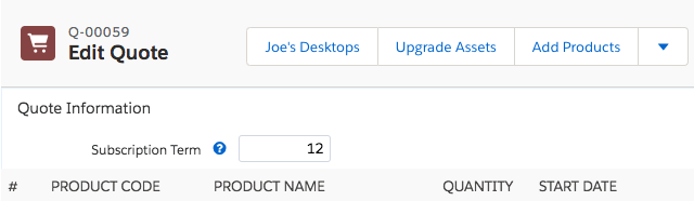How the above linking custom action appears in the quote line editor.