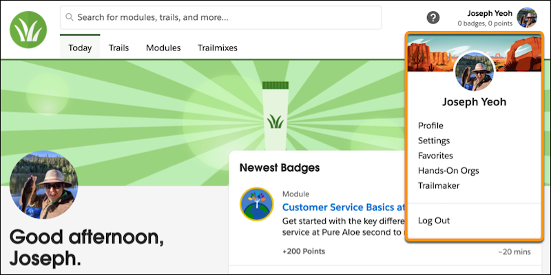 The avatar menu appears when a user clicks their avatar picture