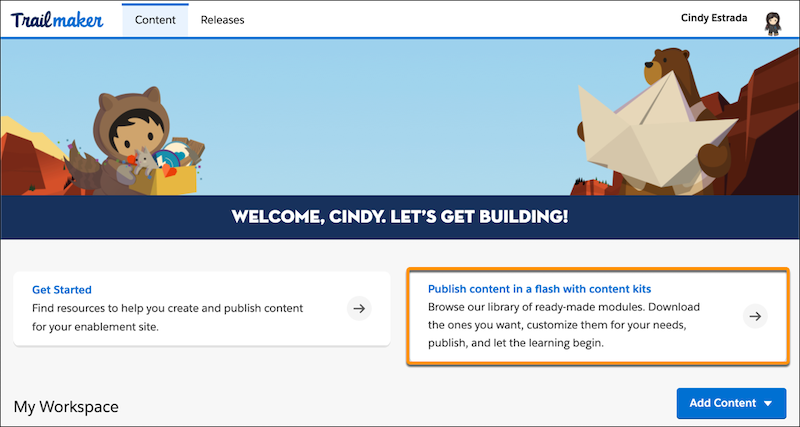 The content templates prompt in the Trailmaker Content workspace