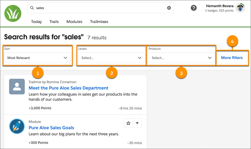 Search filters on Sales Enablement