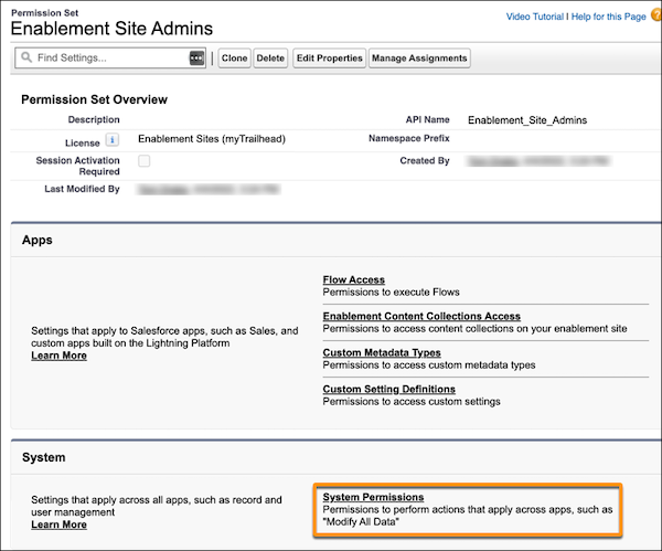 Select System Permissions on the permission set overview