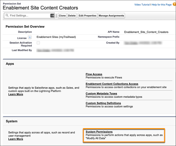 Select System Permissions on the permission set overview