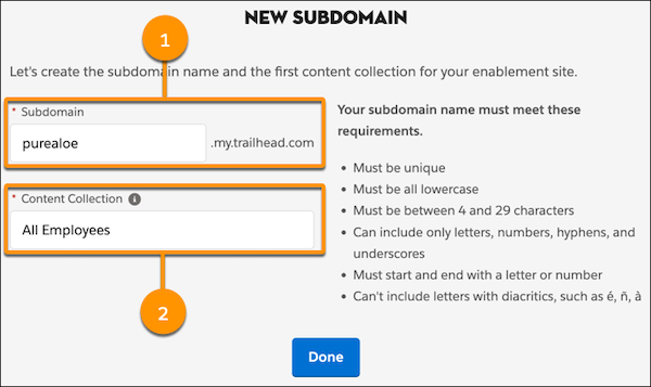 Site Setup page for your enablement site