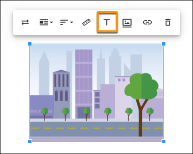 Image with mini toolbar in Trailmaker Content, highlighting the button for adding alt text