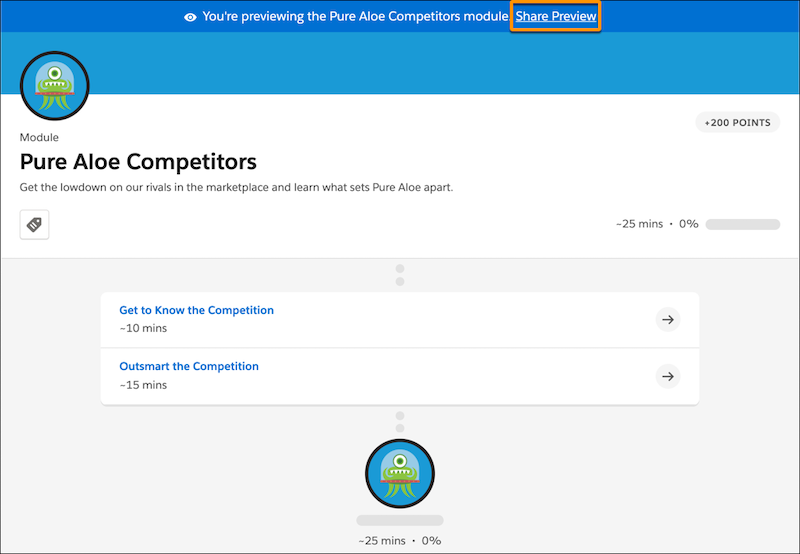 Module preview from Trailmaker Content, showing the Share Preview option