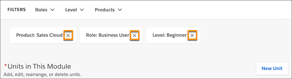 Filters on a module page, highlighting the product filter
