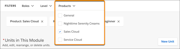 Products list on a module page